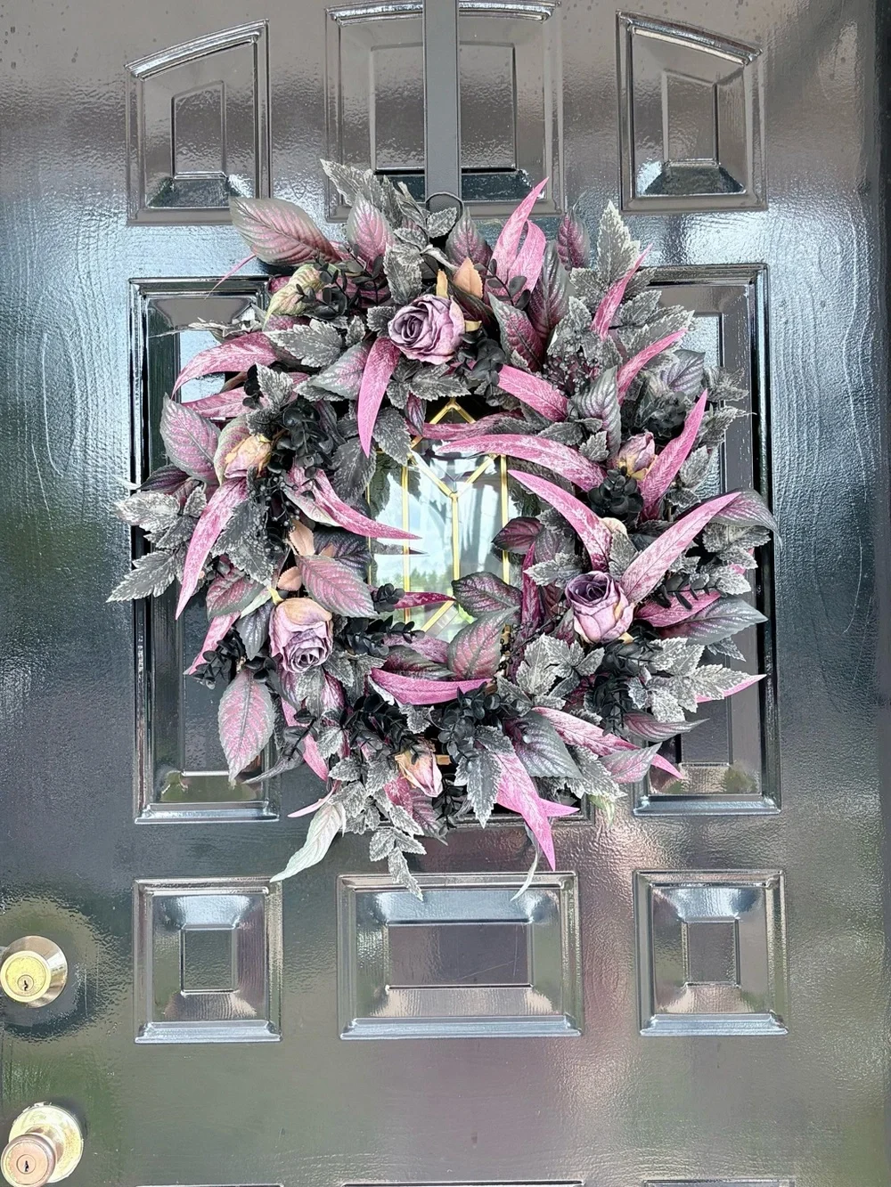 Purple & Black Halloween Wreath with Rose Accents